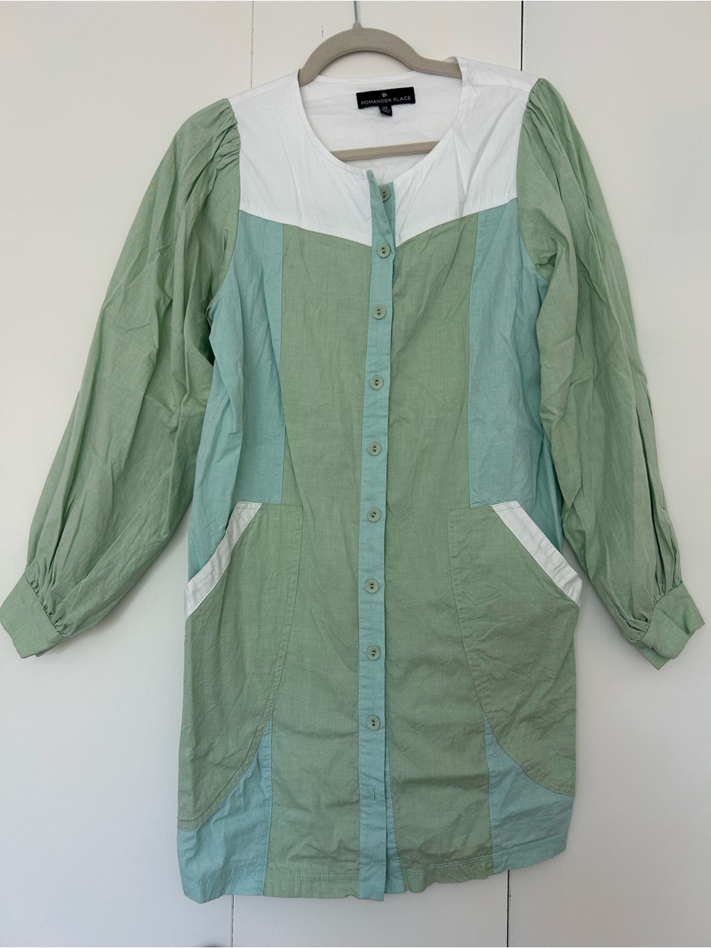 Pomander Place Mint Green and White Button-Front Dress